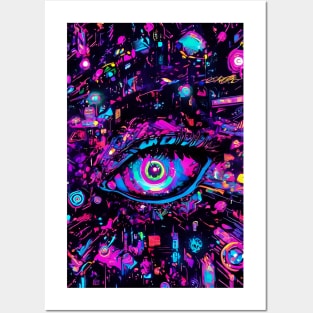 Neon eye closeup abstract art Posters and Art